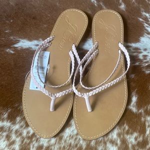 J. Crew Pale Pink/beige Capri Leather Braided Two Strap Flip Flops